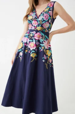 Coast Embroidered Scallop V Neck Midi Dress -Coast Shop bcc05563 navy xl 3