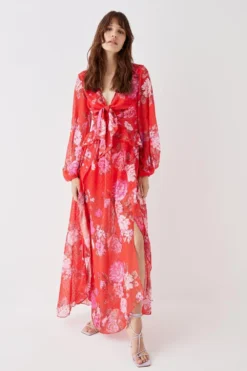 Coast Tie Front Textured Maxi Dress -Coast Shop bcc05564 red xl 2