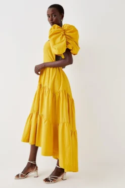 Coast Puff Sleeve Tiered High Low Maxi Dress -Coast Shop bcc05570 yellow xl 2