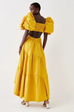 Coast Puff Sleeve Tiered High Low Maxi Dress -Coast Shop bcc05570 yellow xl 3