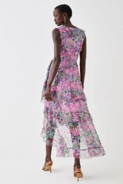 Coast Printed Metallic Ruffle Detail Wrap Dress -Coast Shop bcc05578 purple xl 2