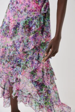 Coast Printed Metallic Ruffle Detail Wrap Dress -Coast Shop bcc05578 purple xl 3