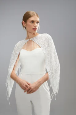 Coast Sequin And Bead Embellished Bridal Cape