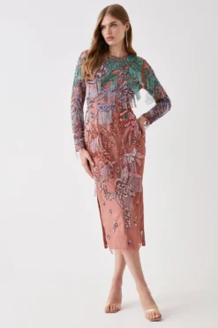 Coast Hand Embellished Floral Ombre Column Dress