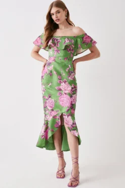 Coast Frill Hem Jacquard Pencil Dress