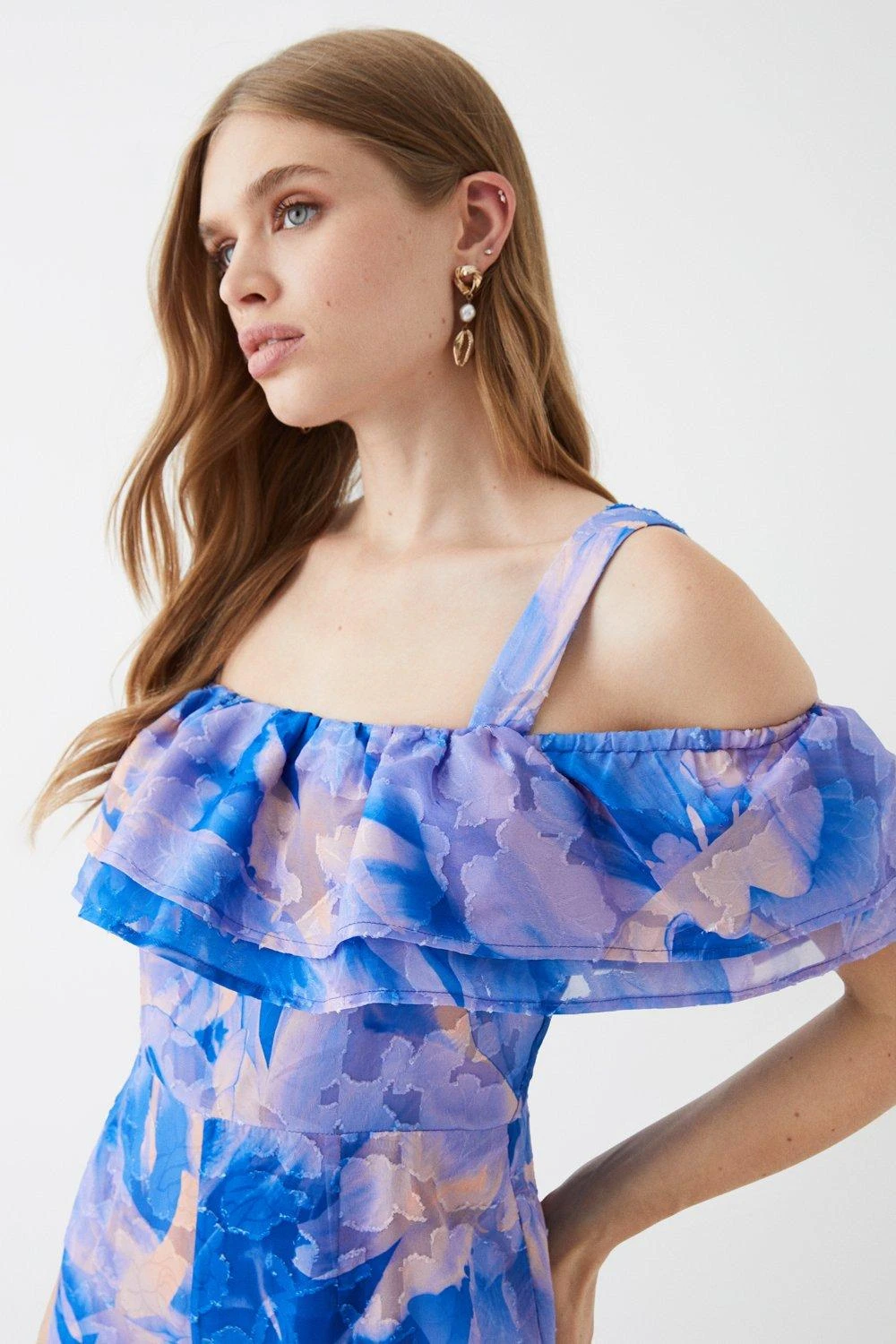 Coast Frill Top Georgette Jacquard Jumpsuit 4 Coast Frill Top Georgette Jacquard Jumpsuit - Image 4