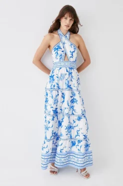 Coast Ribbon Trim Cross Front Tiered Maxi Dress