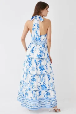 Coast Ribbon Trim Cross Front Tiered Maxi Dress -Coast Shop bcc05746 blue xl 3