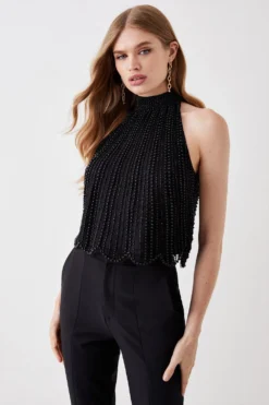 Coast Draped Beaded High Neck Top