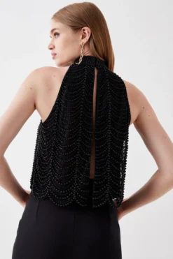 Coast Draped Beaded High Neck Top -Coast Shop bcc05768 black xl 2