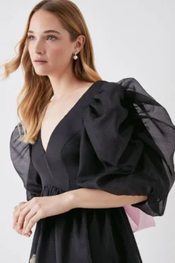 Coast The Collector Organza Puff Sleeve Dress With Tie Back -Coast Shop bcc05769 black xl 2