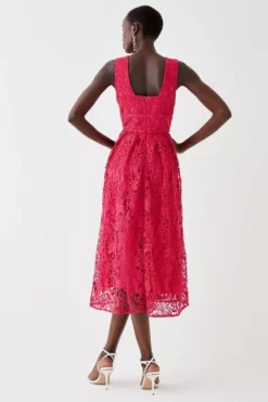 Coast Plunge Neck Midi Dress In Lace -Coast Shop bcc05830 magenta xl 3