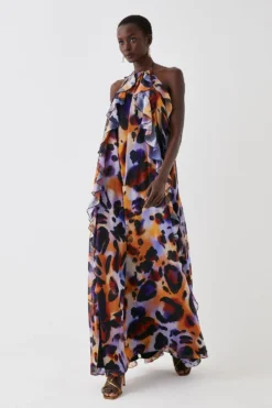 Coast Animal Print Ruffle Light Weight Maxi Dress