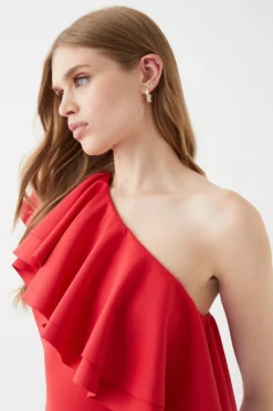 Coast Scuba Ruffle One Shoulder Pencil Dress -Coast Shop bcc05864 peach xl 3