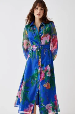 Coast Printed Organza Shirt Dress -Coast Shop bcc05866 blue xl 2