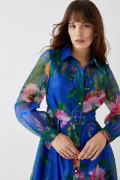 Coast Printed Organza Shirt Dress -Coast Shop bcc05866 blue xl 3