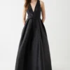 Coast Plunge Neck Bow Waist Maxi Dress With Pockets