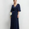 Coast Puff Sleeve Satin Wrap Bridesmaids Dress