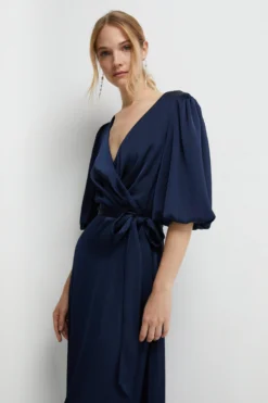 Coast Puff Sleeve Satin Wrap Bridesmaids Dress -Coast Shop bcc05905 navy xl 2 scaled