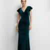 Coast V Neck Ruffle Sleeve Velvet Bridesmaids Dress