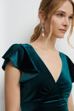 Coast V Neck Ruffle Sleeve Velvet Bridesmaids Dress -Coast Shop bcc05910 emerald xl 2 scaled