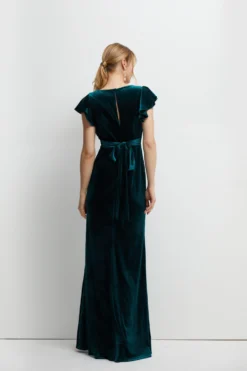 Coast V Neck Ruffle Sleeve Velvet Bridesmaids Dress -Coast Shop bcc05910 emerald xl 3 scaled