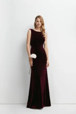 Coast Cowl Back Velvet Bridesmaids Maxi Dress