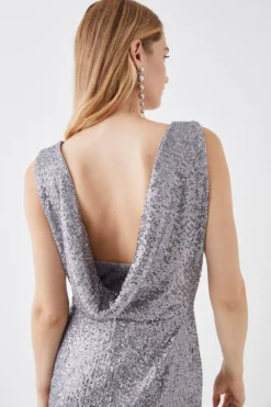 Coast Cowl Back Sequin Gown -Coast Shop bcc05927 gun20metal xl 2