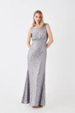 Coast Cowl Back Sequin Gown -Coast Shop bcc05927 gun20metal xl 3