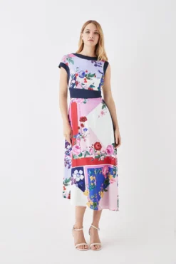 Coast Satin Scarf Print Wrap Midi Dress