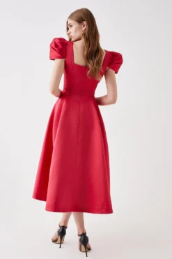 Coast Seamed Bodice Pleated Puff Sleeve Midi Dress -Coast Shop bcc05955 red xl 2