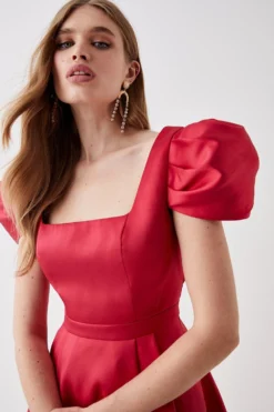 Coast Seamed Bodice Pleated Puff Sleeve Midi Dress -Coast Shop bcc05955 red xl 3