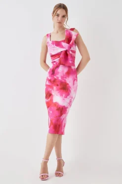 Coast Printed Bow Scuba Pencil Dress