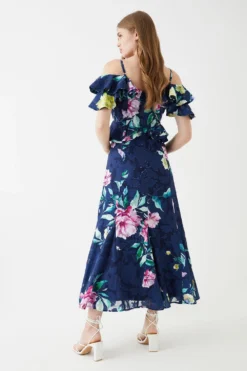 Coast Georgette Jacquard Frill Midi Dress -Coast Shop bcc05970 navy xl 2