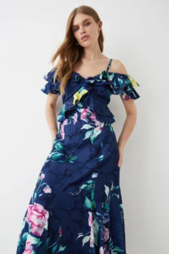 Coast Georgette Jacquard Frill Midi Dress -Coast Shop bcc05970 navy xl 3